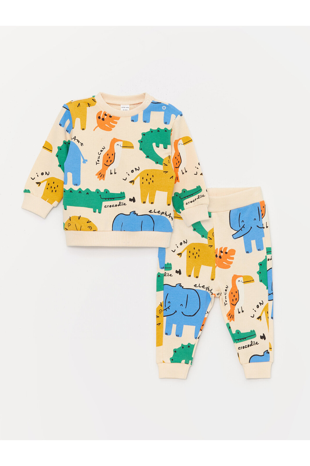 LC Waikiki Baby Boy with a Crew Neck Printed Sweatshirt and Tracksuit Bottoms 2-Pack