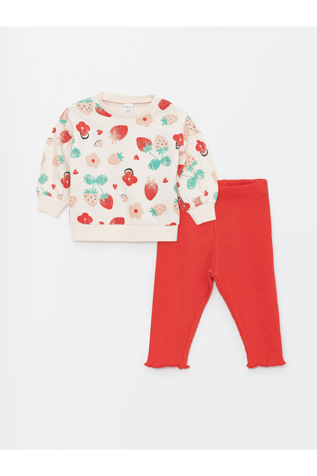 LC Waikiki Crew Neck Long Sleeved Baby Girl's Sweatshirt and Leggings 2-Pair Set
