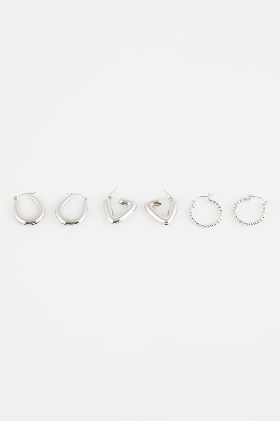 DEFACTO Women's 3-Piece Hoop Silver Earrings