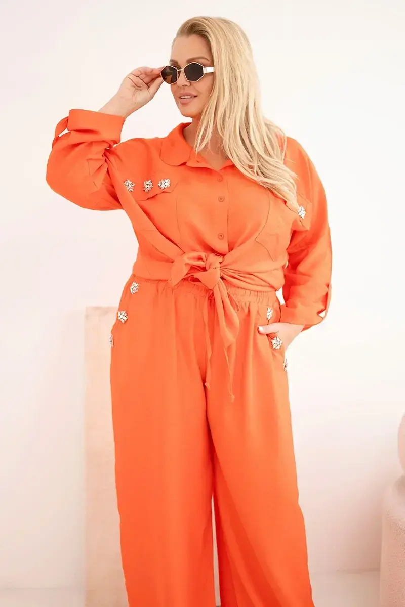 Kesi dámsky plus size komplet s košeľou a nohavicami