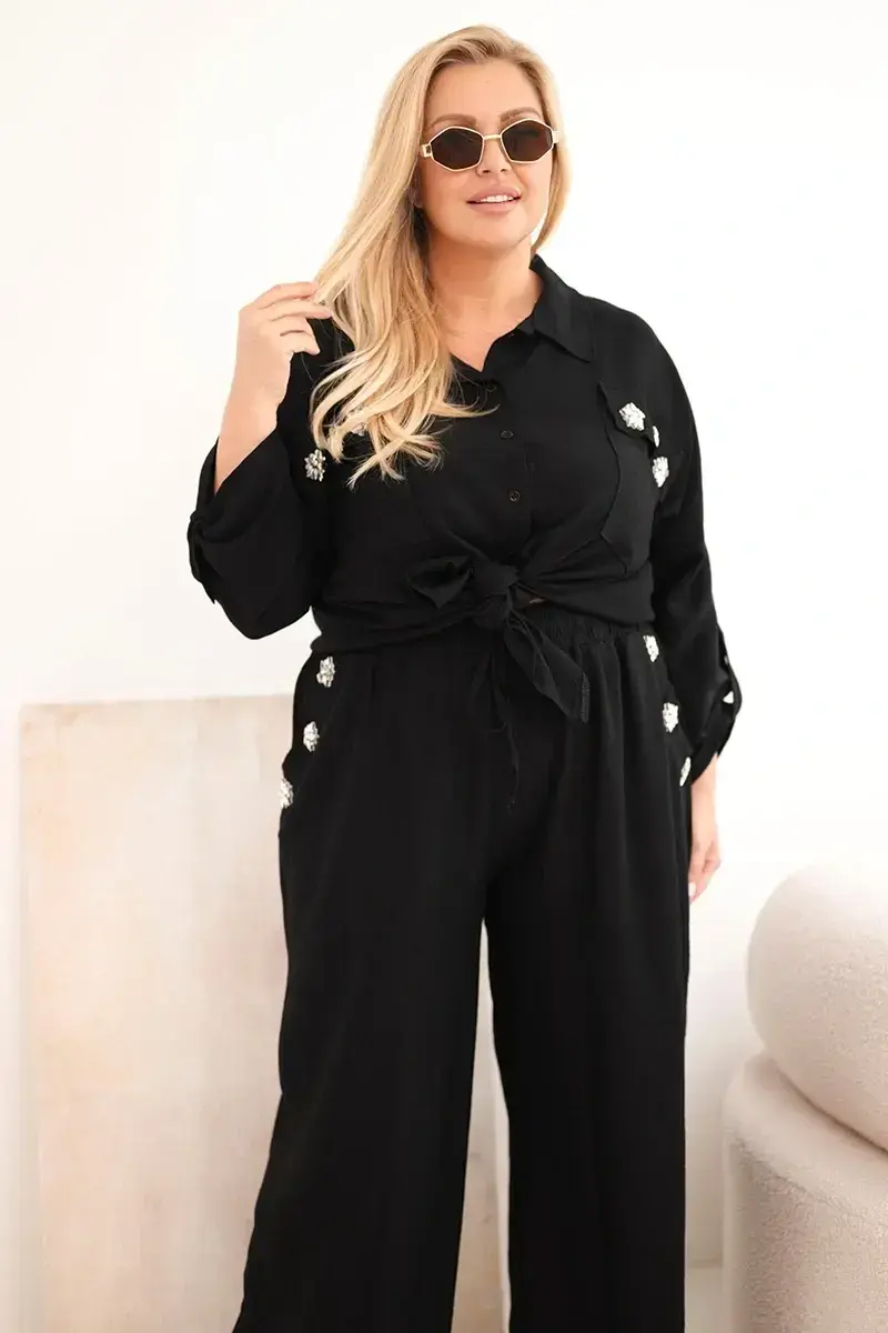 Plus size set s košeľou a širokými nohavicami