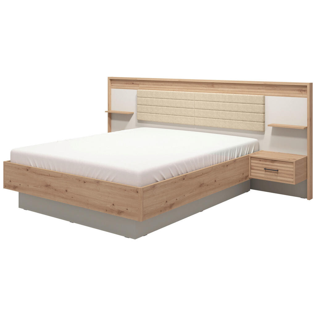 Xora POSTEĽ S NOČNÝMI STOLÍKMI, 180/200 cm, kašmírová, dub artisan