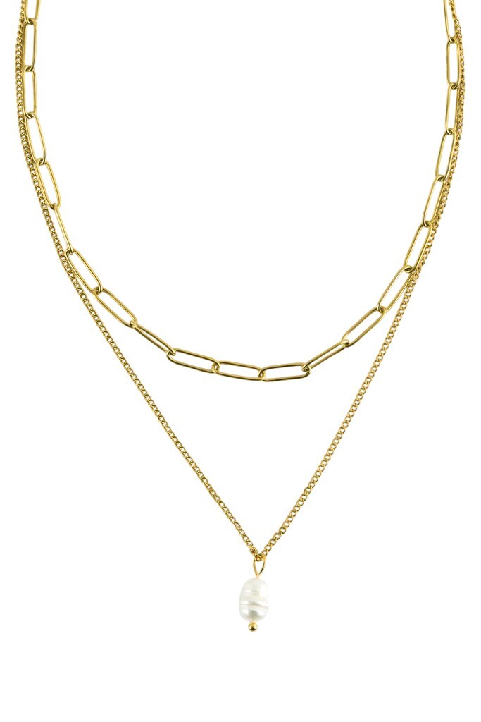 Emily Westwood Dvojitý pozlátený náhrdelník s perlou Velora Gold EWN260720G