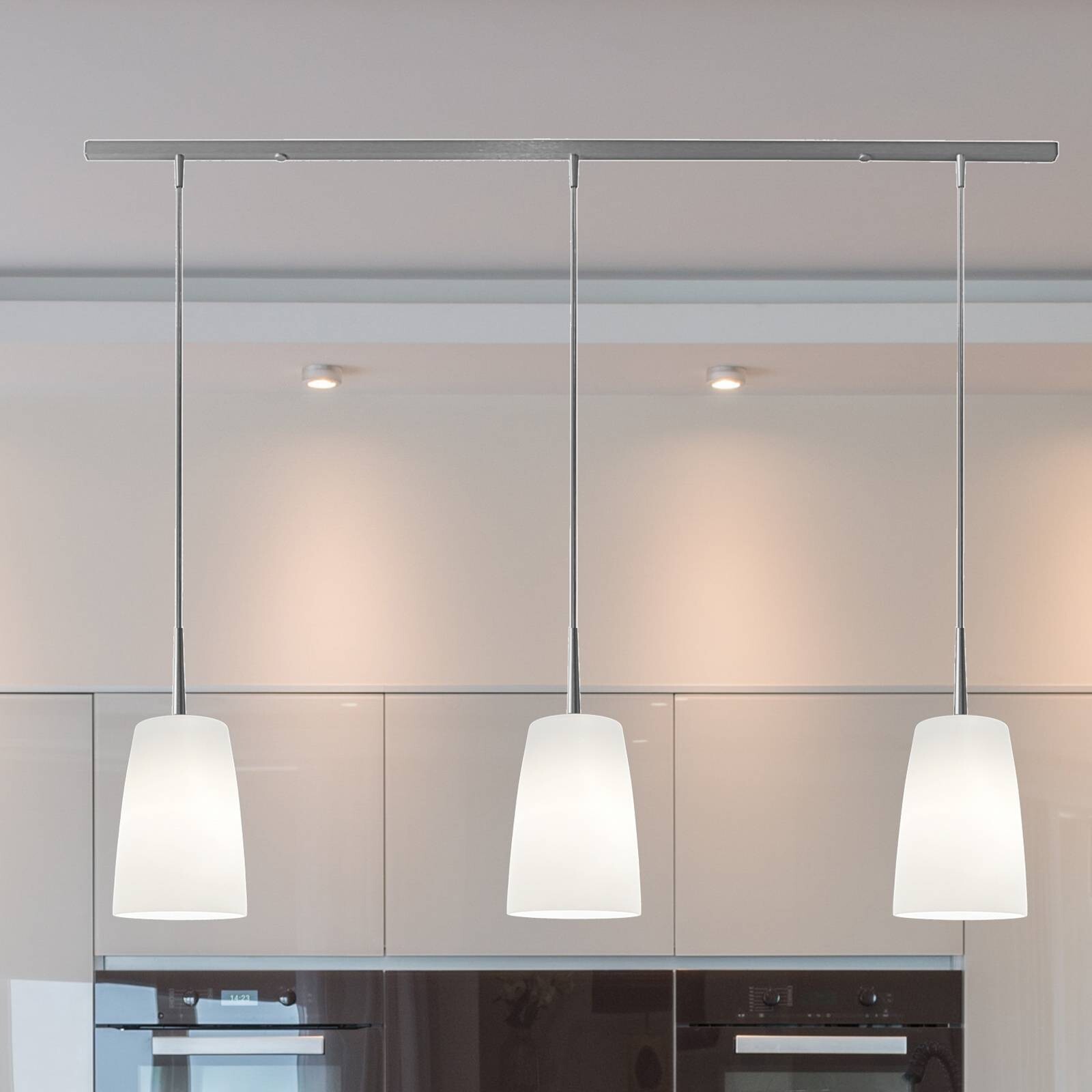Závesné svietidlo Casablanca Mesa, biela, sklo, 3-pl., 100 cm, E27