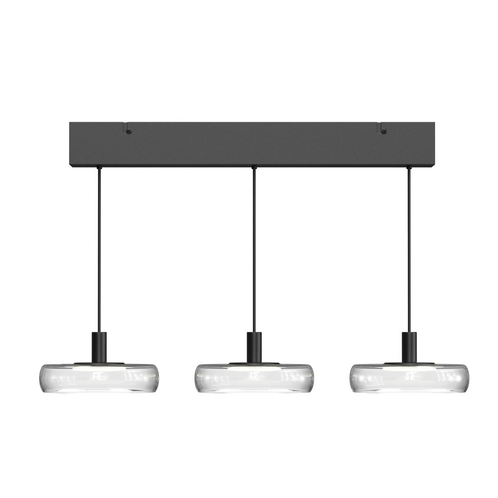LED závesné svietidlo FLOAT, číra/čierna, 3-pl., 68 cm, sklo/kov