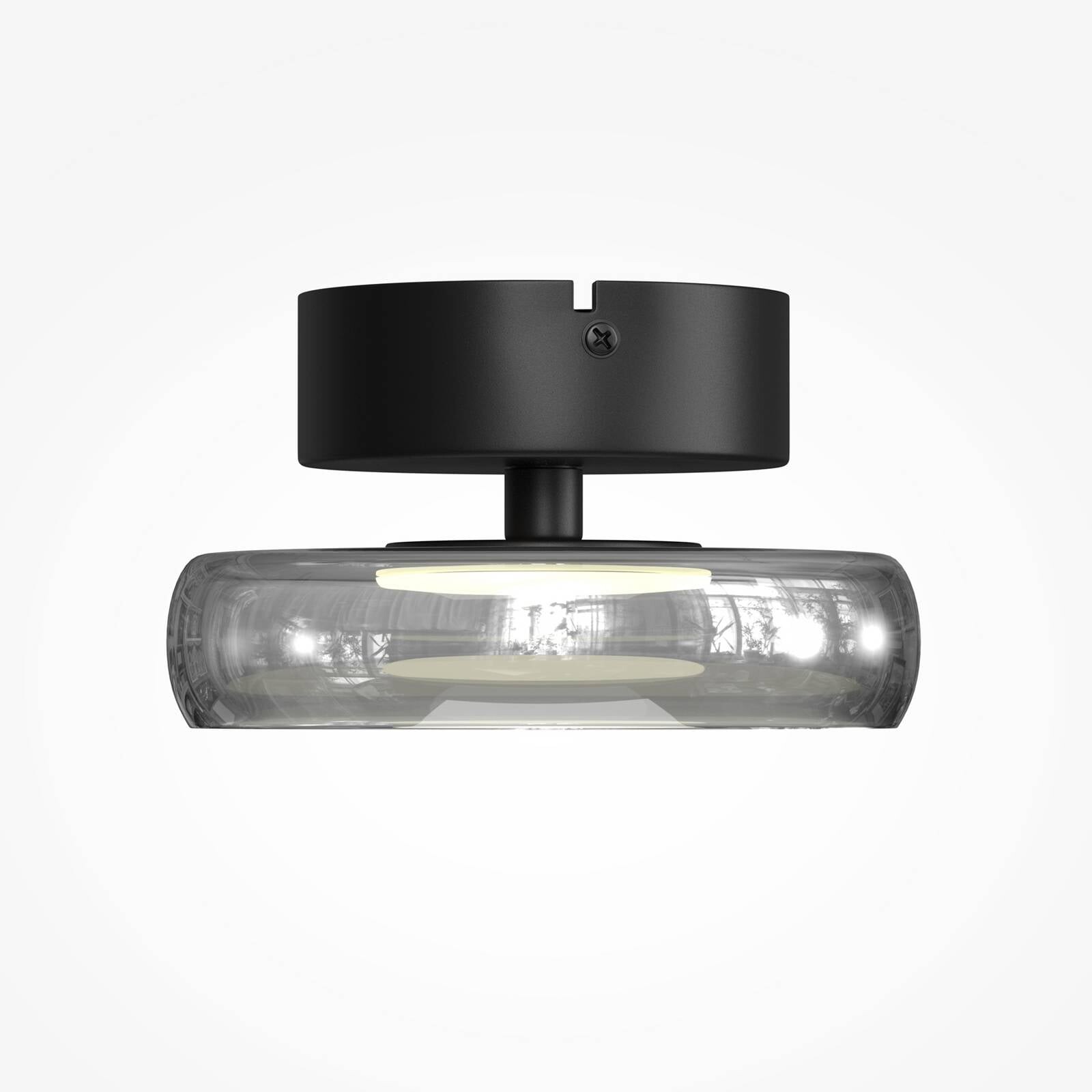 Stropné LED svetlo FLOAT, šedá/čierna, Ø 20 cm, sklo/kov
