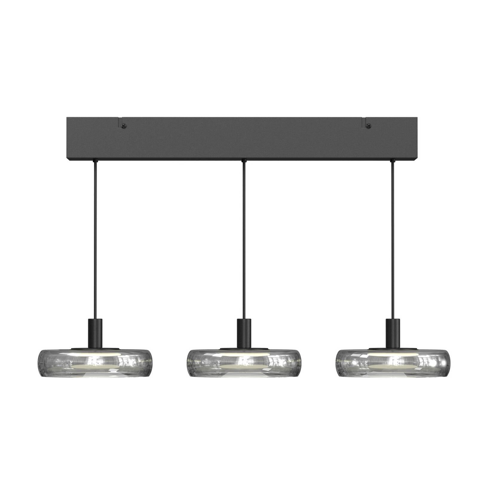 LED závesné svietidlo FLOAT, sivá/čierna, 3-pl., 68 cm, sklo/kov