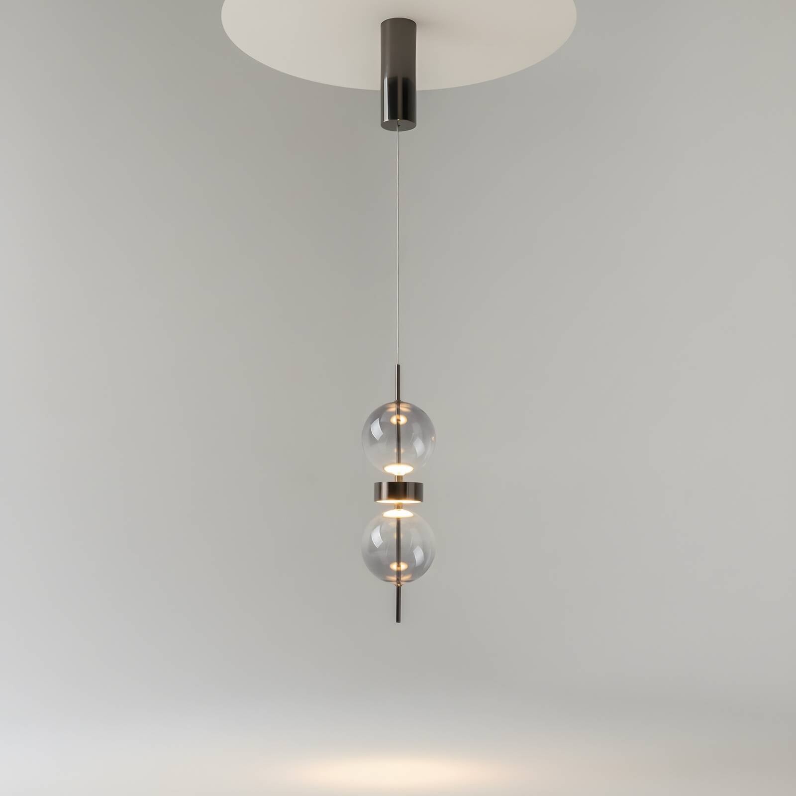 LED závesné svietidlo DOUBLE MOON, dymovo šedé, Ø 12 cm, sklo