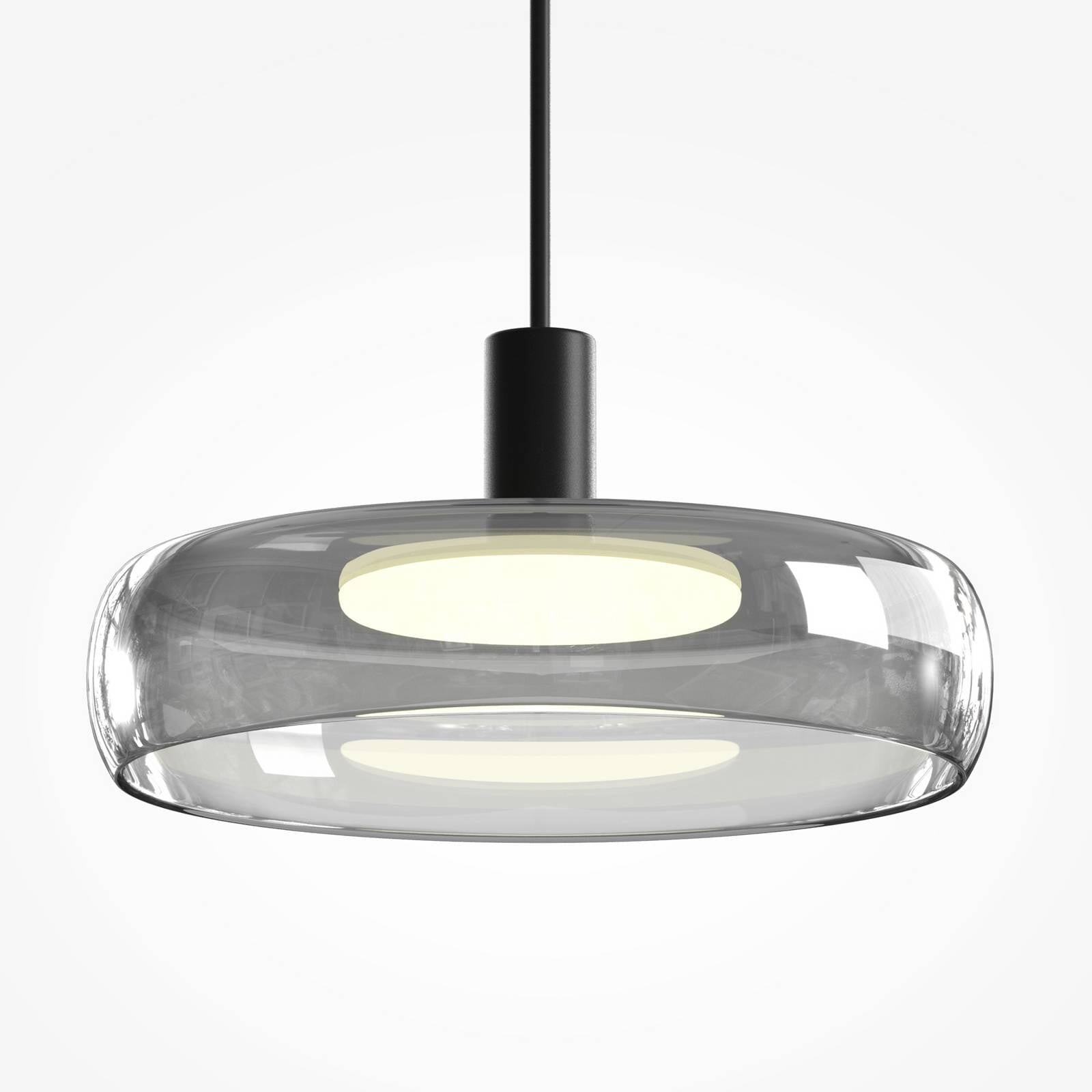 LED závesné svietidlo FLOAT, šedá/čierna, Ø 20 cm, sklo/kov