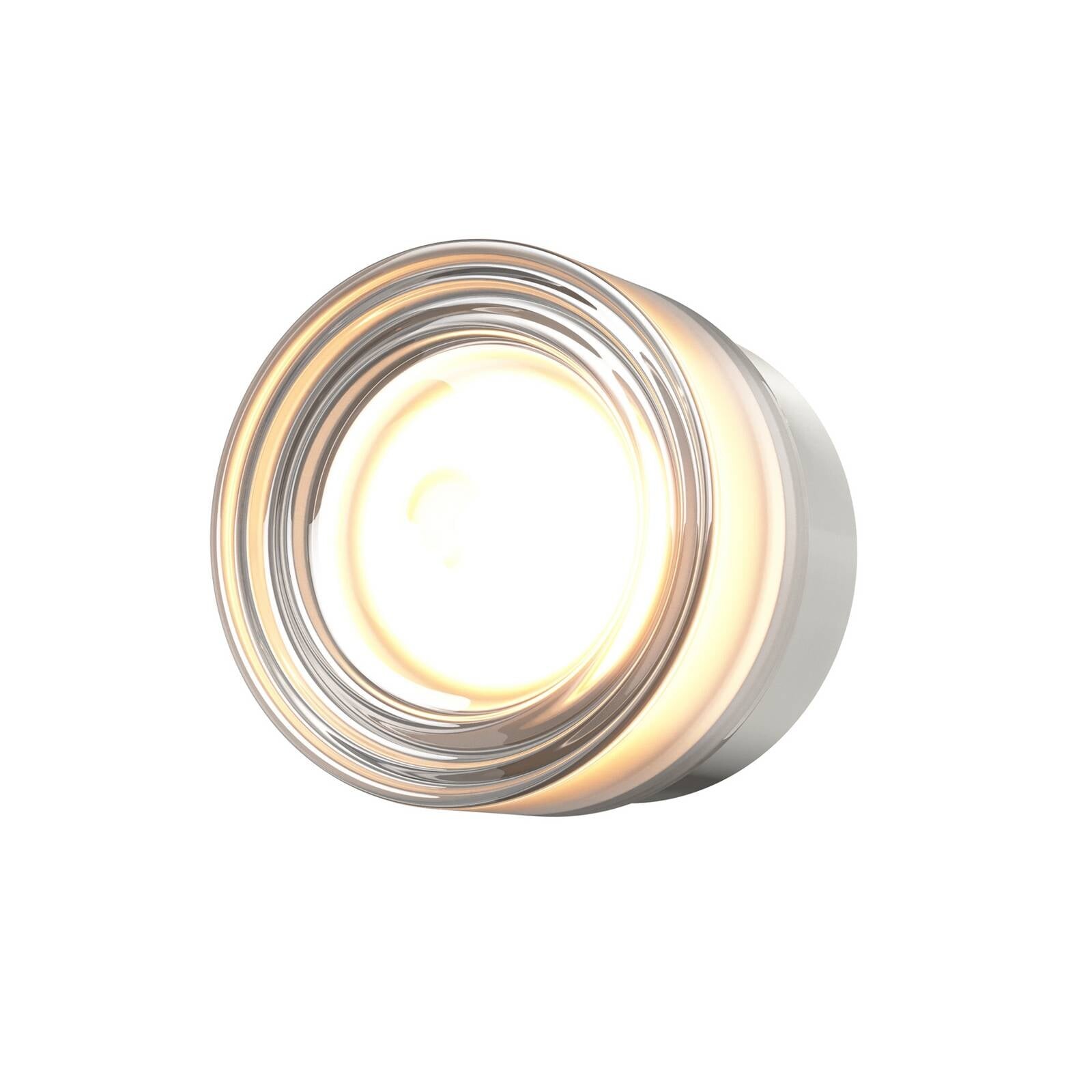 LED nástenné svetlo OLO, platinová/čirá hladká, Ø 13 cm, CCT
