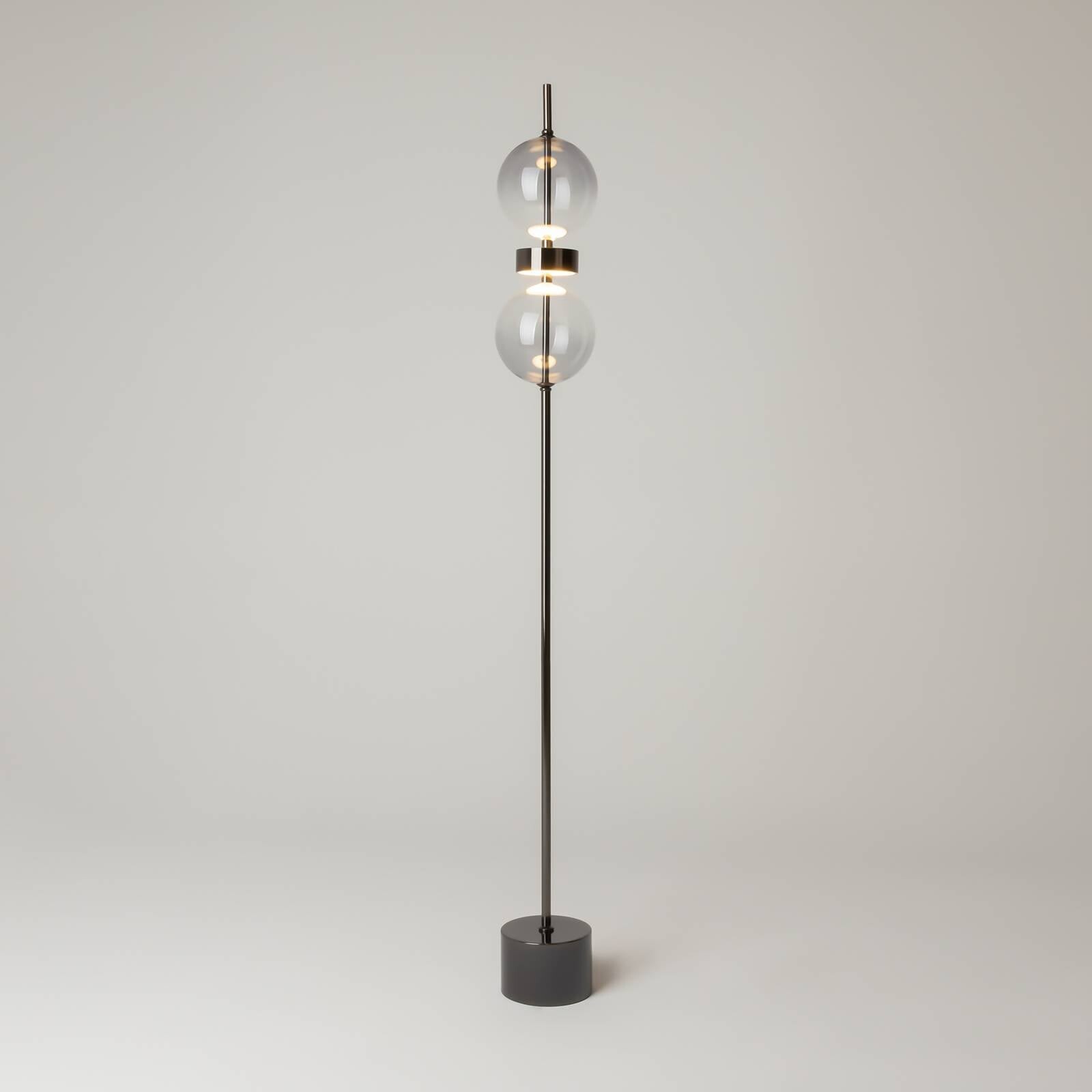 LED stojacia lampa DOUBLE MOON, čierna/dymovo sivá, výška 146 cm