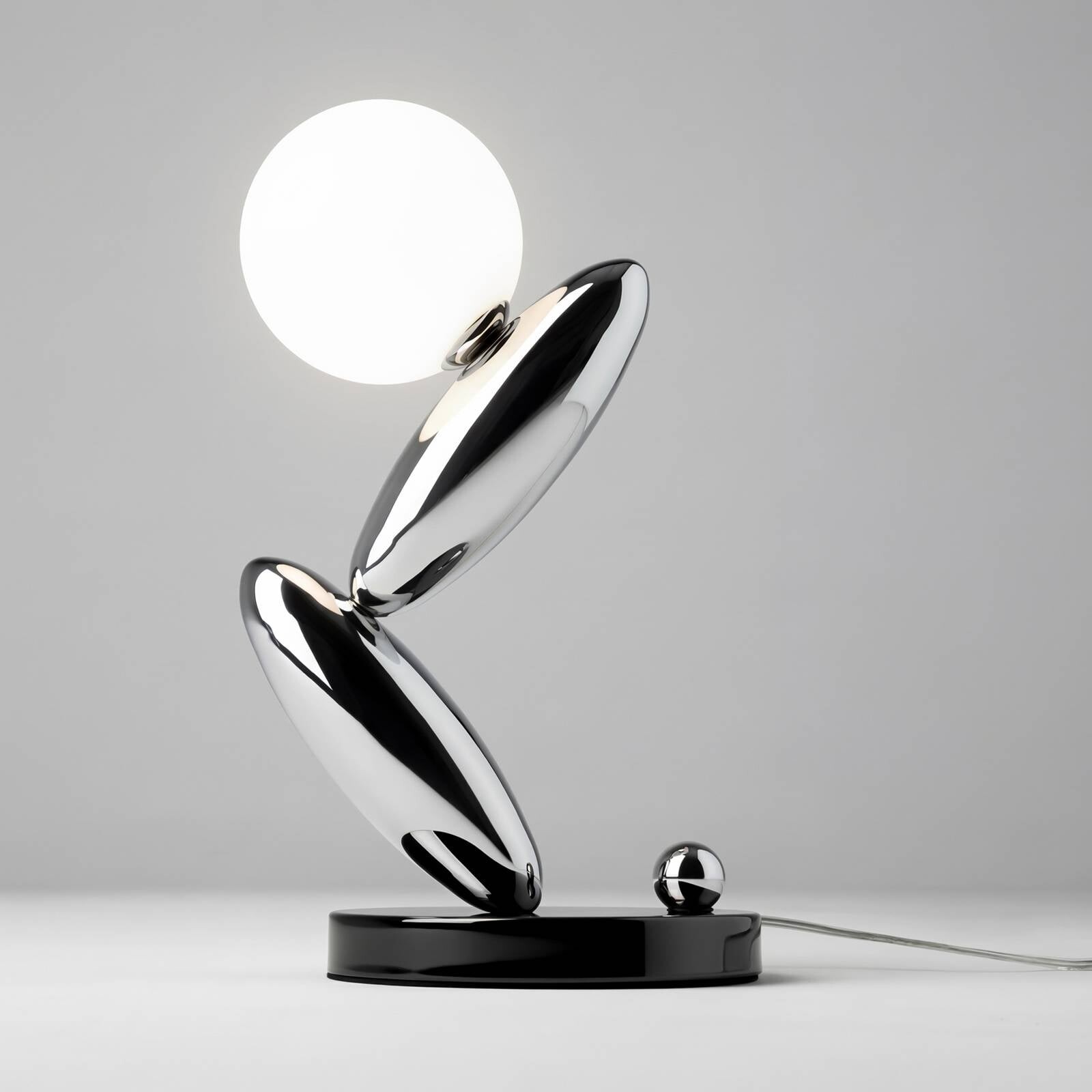 Stolová LED lampa RESONANCE, platinová/opálová, 37 cm, kov/sklo, stmievateľné