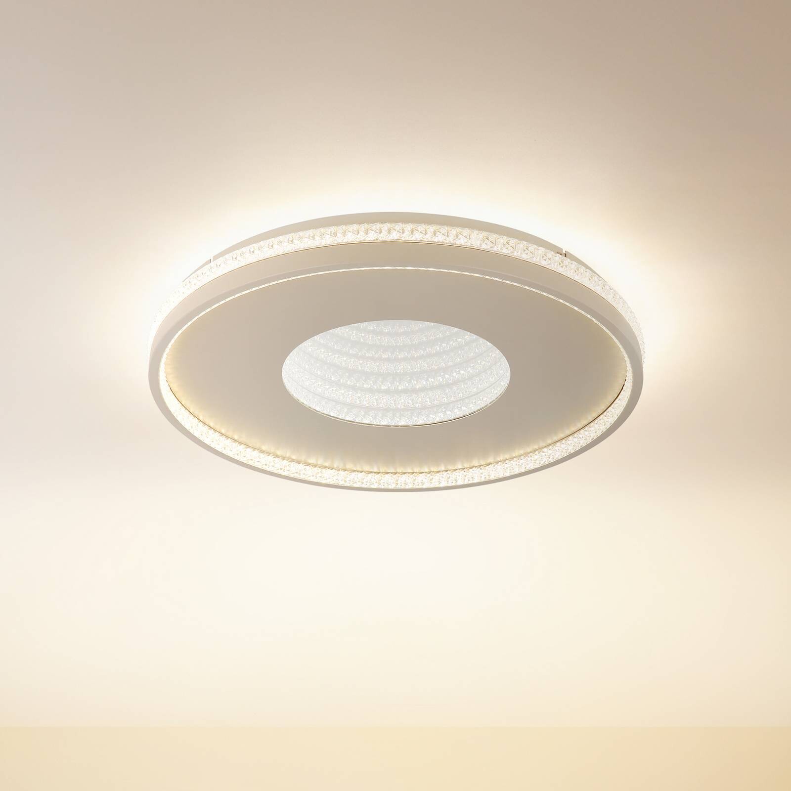 Stropné LED svetlo Shirley, piesková farba, Ø 51 cm, CCT, stmievateľné