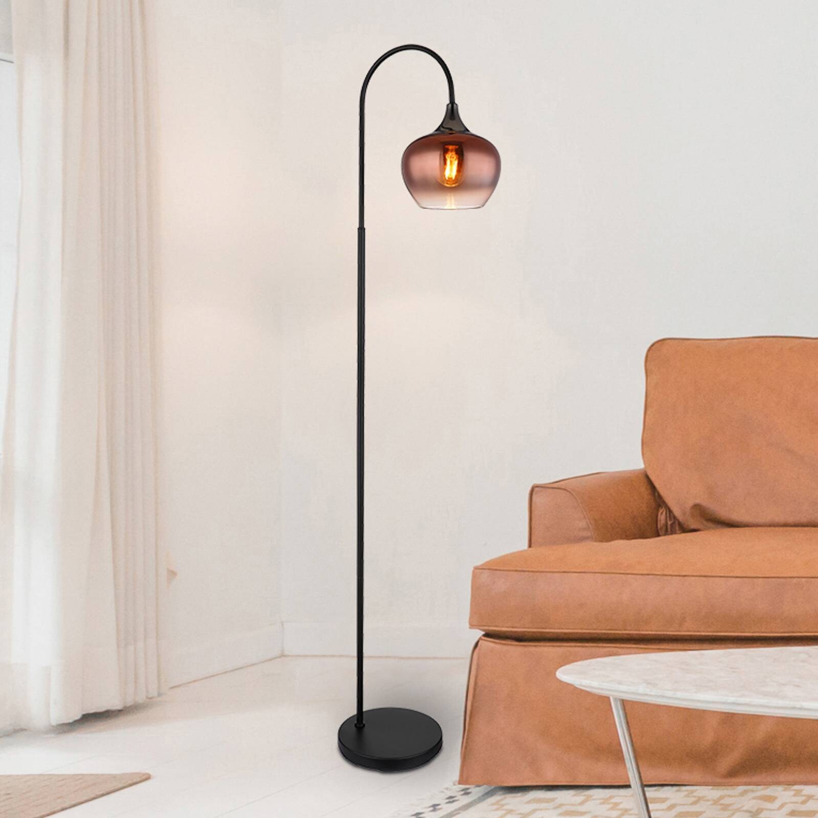 Stojacia lampa Maxy, medená/čierna, sklo, výška 150 cm, E27