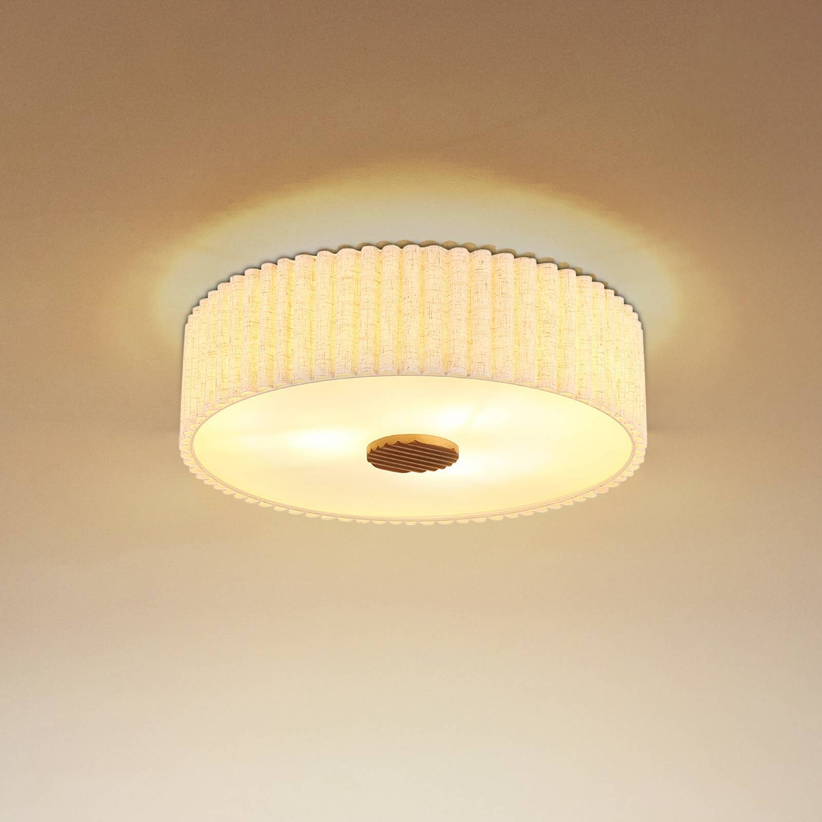 Stropné svietidlo Jannie, prírodná farba, ľan, 3-pl., Ø 50 cm, E27