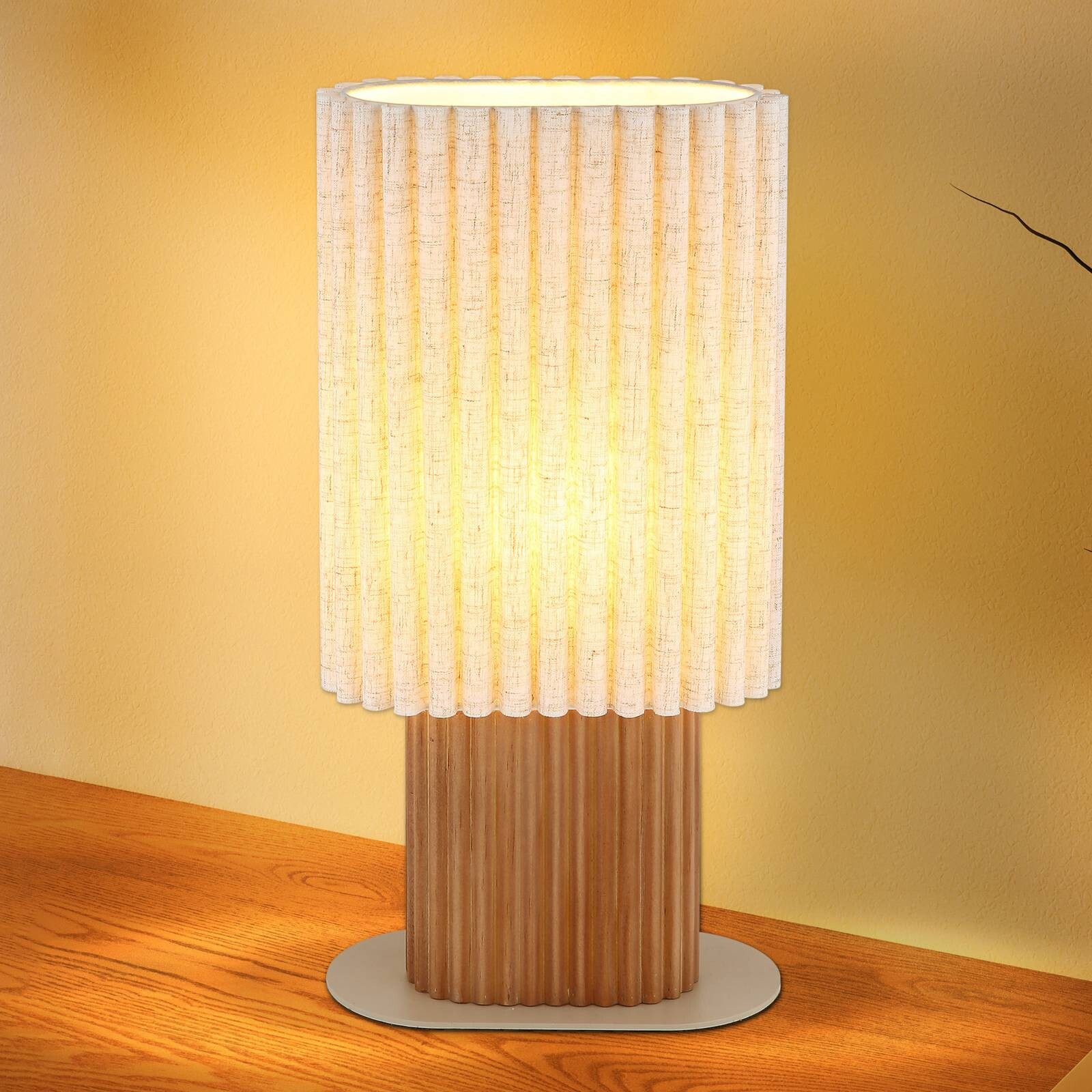 Stolová lampa Jannie, prírodná/hnedá/piesková, ľan, 45 cm, E27