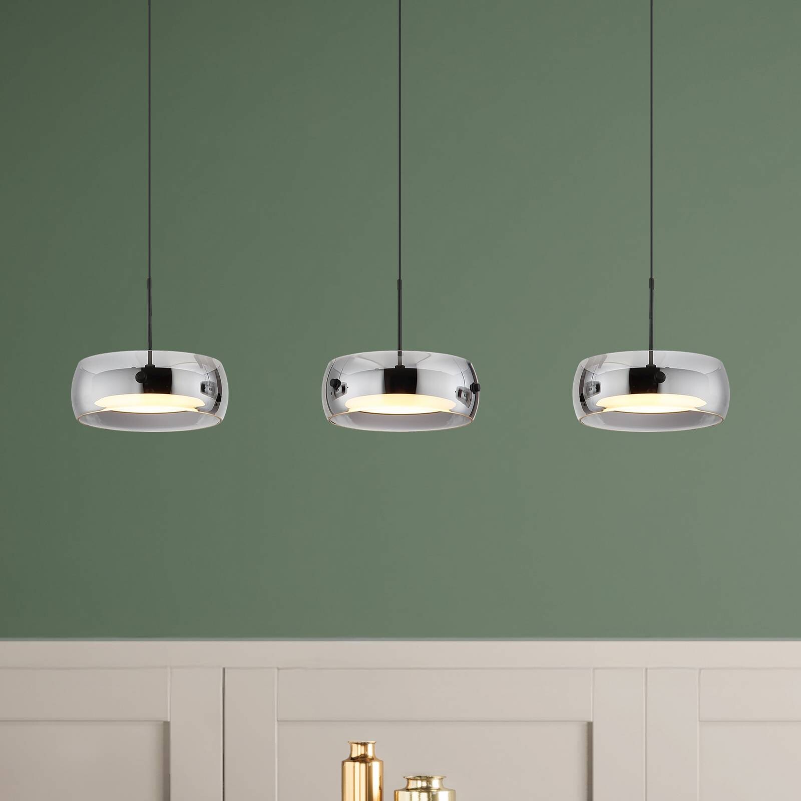 LED závesné svietidlo Livion, dymovo šedá/čierna, sklo, 85 cm