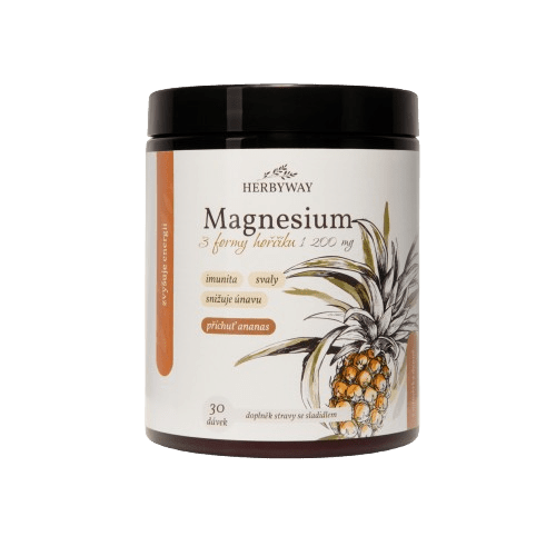 HERBYWAY Magnézium 3 formy horčíka 1 200 mg, príchuť ananás