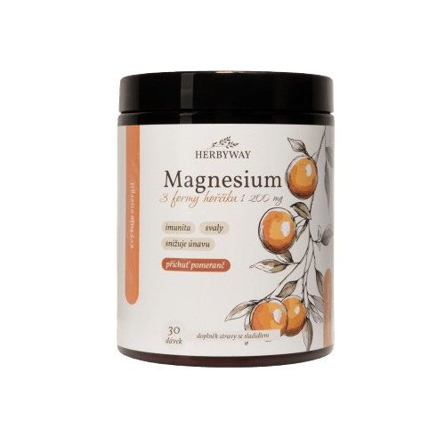 HERBYWAY Magnesium 3 formy Horčíka 1 200 mg, príchuť pomaranč 170 g
