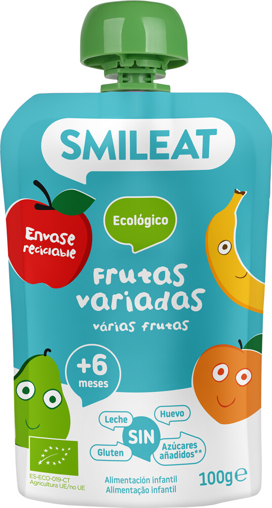 SMILEAT BIO ovocné vrecko broskyňa, banán, jablko a hruška 6M+ 1 x 100 g
