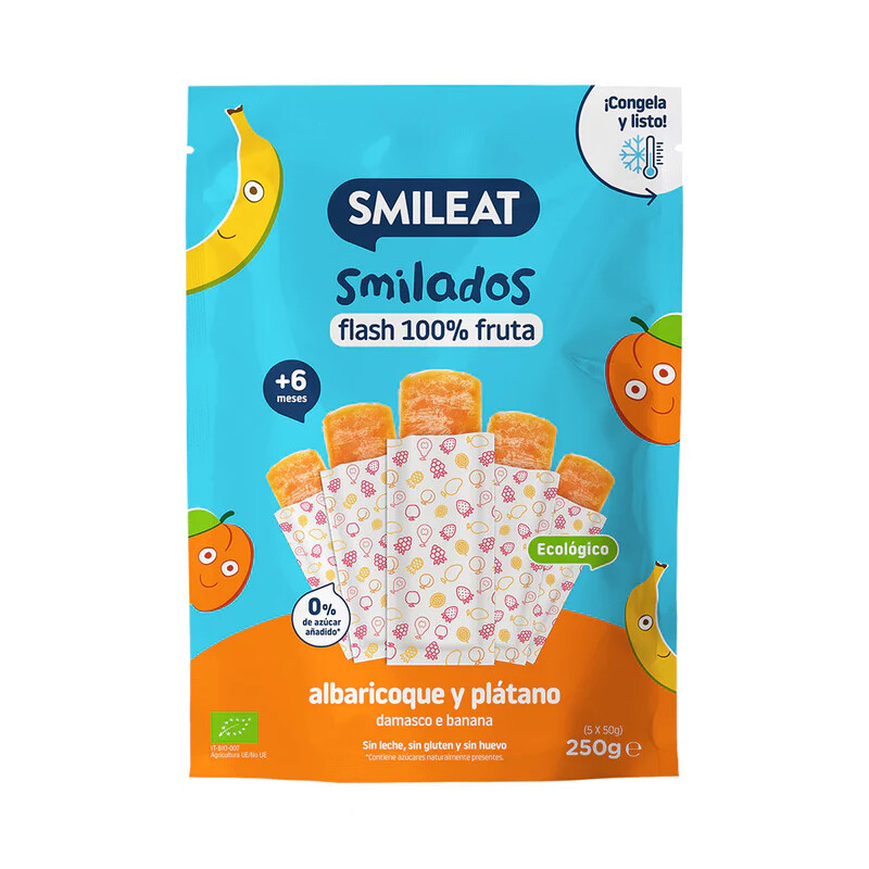 SMILEAT BIO 100% ovocné zmrzlinky na zmrazenie marhuľa a banán 6M+ 5 x 50 g