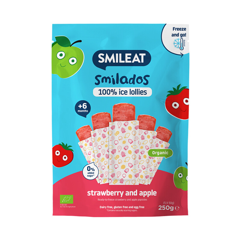 SMILEAT BIO 100% ovocné zmrzlinky na zamrazenie jahoda & jablko 6M+ 5 x 50 g