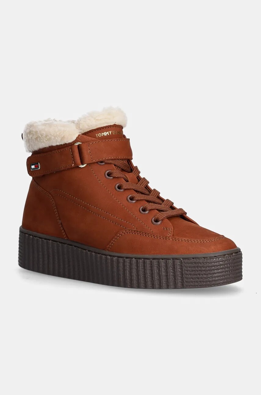 Semišové topánky Tommy Hilfiger FAUX FUR NUBUCK LOW LACE-UP