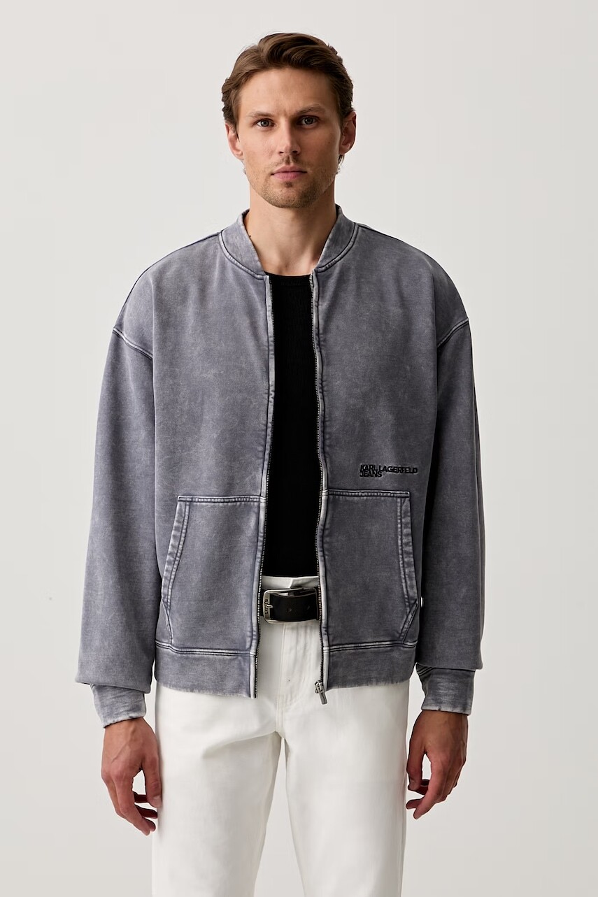 Karl Lagerfeld Jeans mikina na zips pánska bavlnená