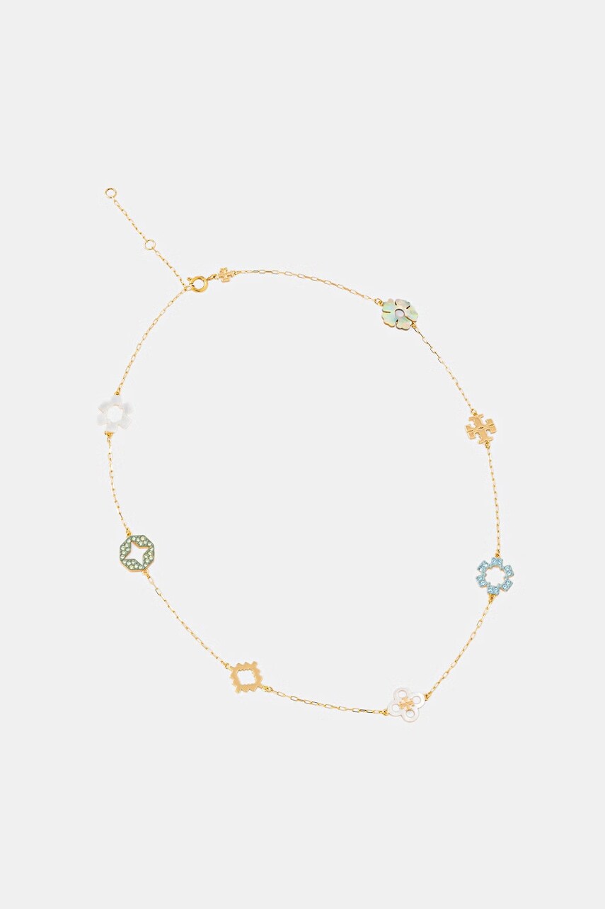 Tory Burch náhrdelník dámsky pozlátený kryštál