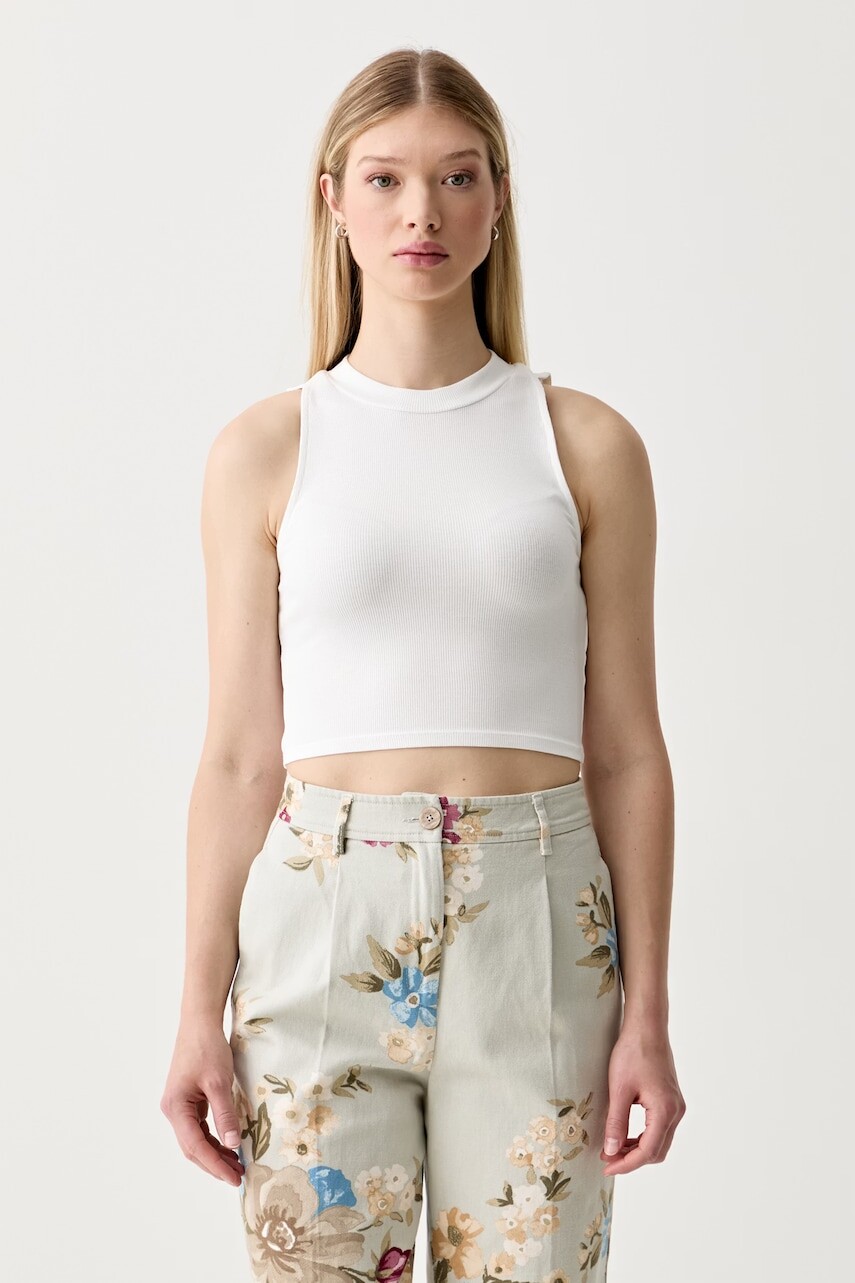 United Colors of Benetton crop top dámsky bavlnený s elastanom
