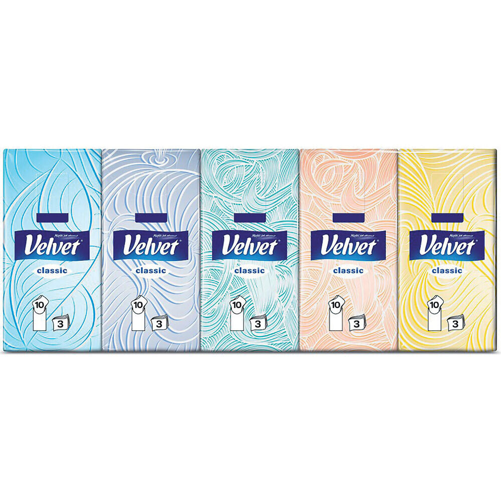 VELVET Classic Papierové vreckovky 3-vrstvové 10 x 10 kusov