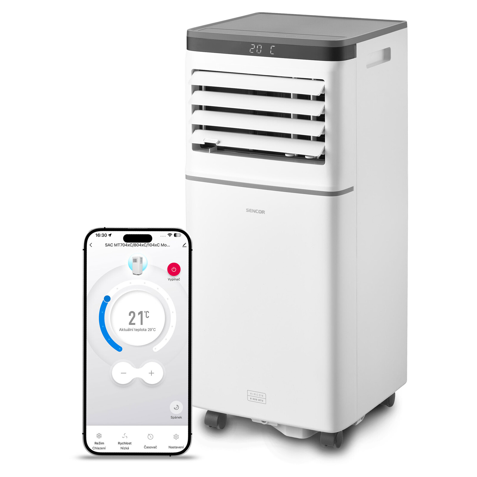 Sencor SAC MT8042C Mobilná klimatizácia Wi-Fi 8 000 BTU/h 3 režimy prevádzky (Chladenie / Ventilácia / Odvlhčovanie) 2 úrovne nastavenia rýchlosti