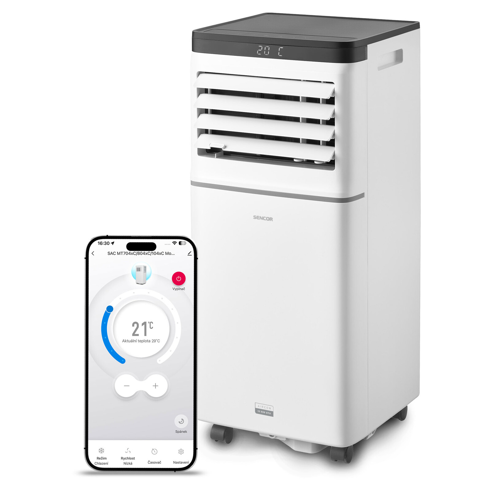 Sencor SAC MT1043C Mobilná klimatizácia Wi-Fi 10 000 BTU/h 3 režimy prevádzky (Chladenie / Ventilácia / Odvlhčovanie) 2 úrovne nastavenia rýchlosti