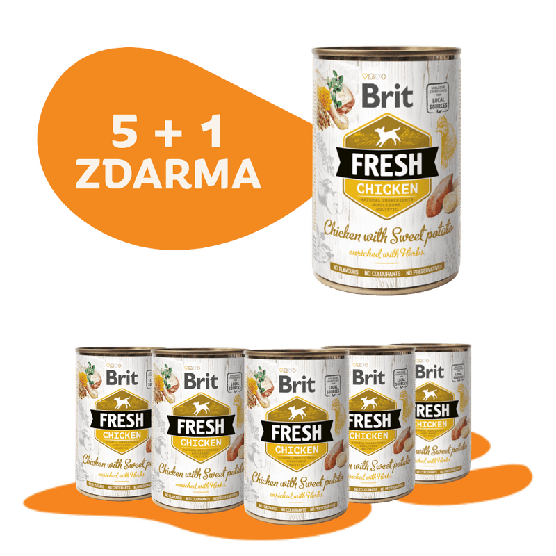 5 + 1 ZADARMO Konzerva BRIT Fresh Chicken with Sweet Potato 400g
