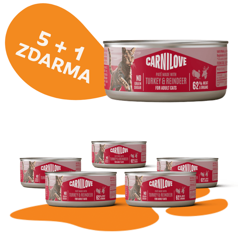 5 + 1 ZADARMO CARNILOVE Cat CAN Paté Made with Turkey & Reindeer 100 g
