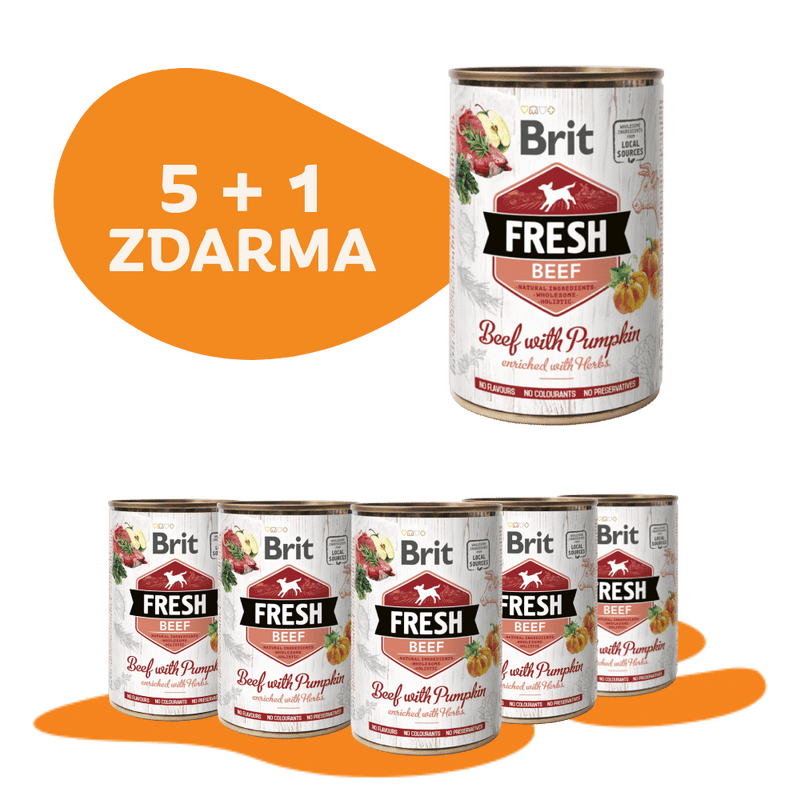5 + 1 ZADARMO Konzerva BRIT Fresh Beef with Pumpkin 400g