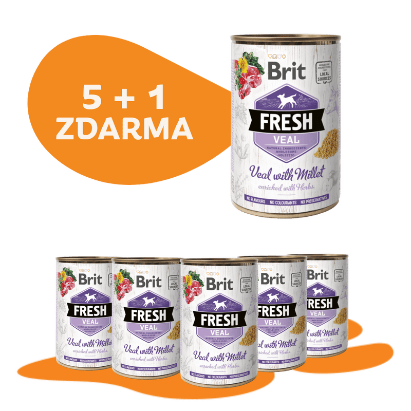 5 + 1 ZADARMO Konzerva BRIT Fresh Veal with Millet 400g
