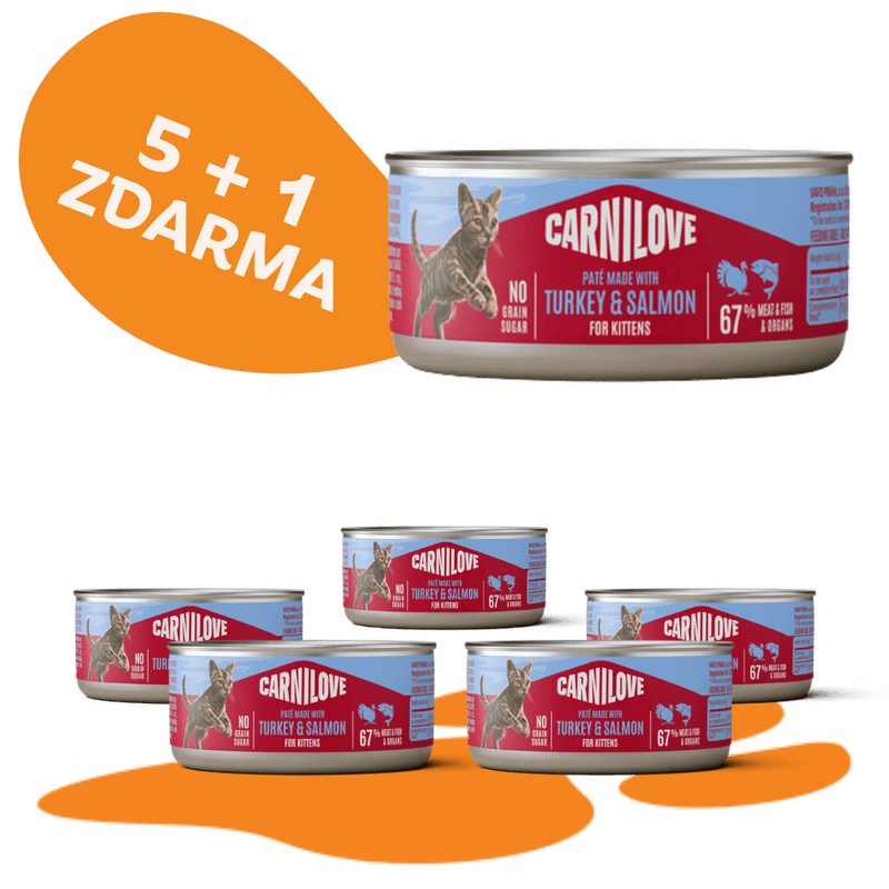 5 + 1 ZADARMO CARNILOVE Cat CAN Paté Made with Turkey & Salmon for Kittens 100 g