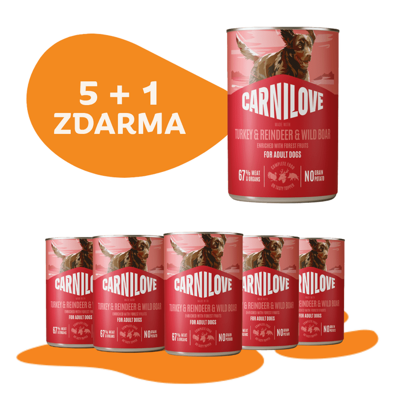 5 + 1 ZADARMO CARNILOVE Dog CAN Paté Made with Turkey & Reindeer & Wildboar 400 g