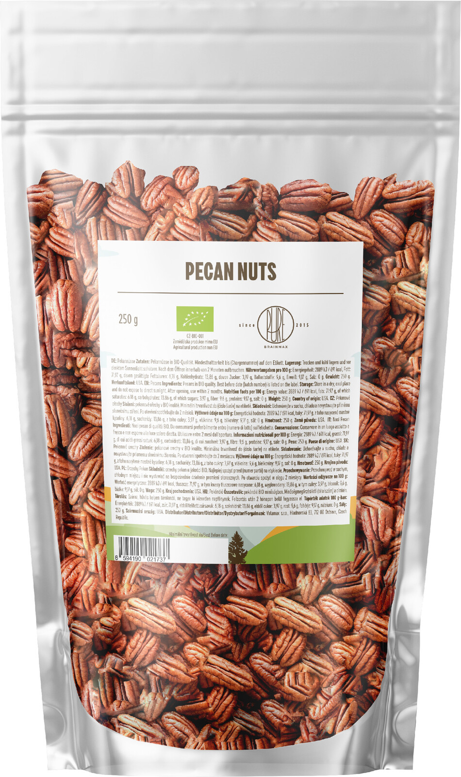 BrainMax Pure Pekanové orechy BIO 250 g