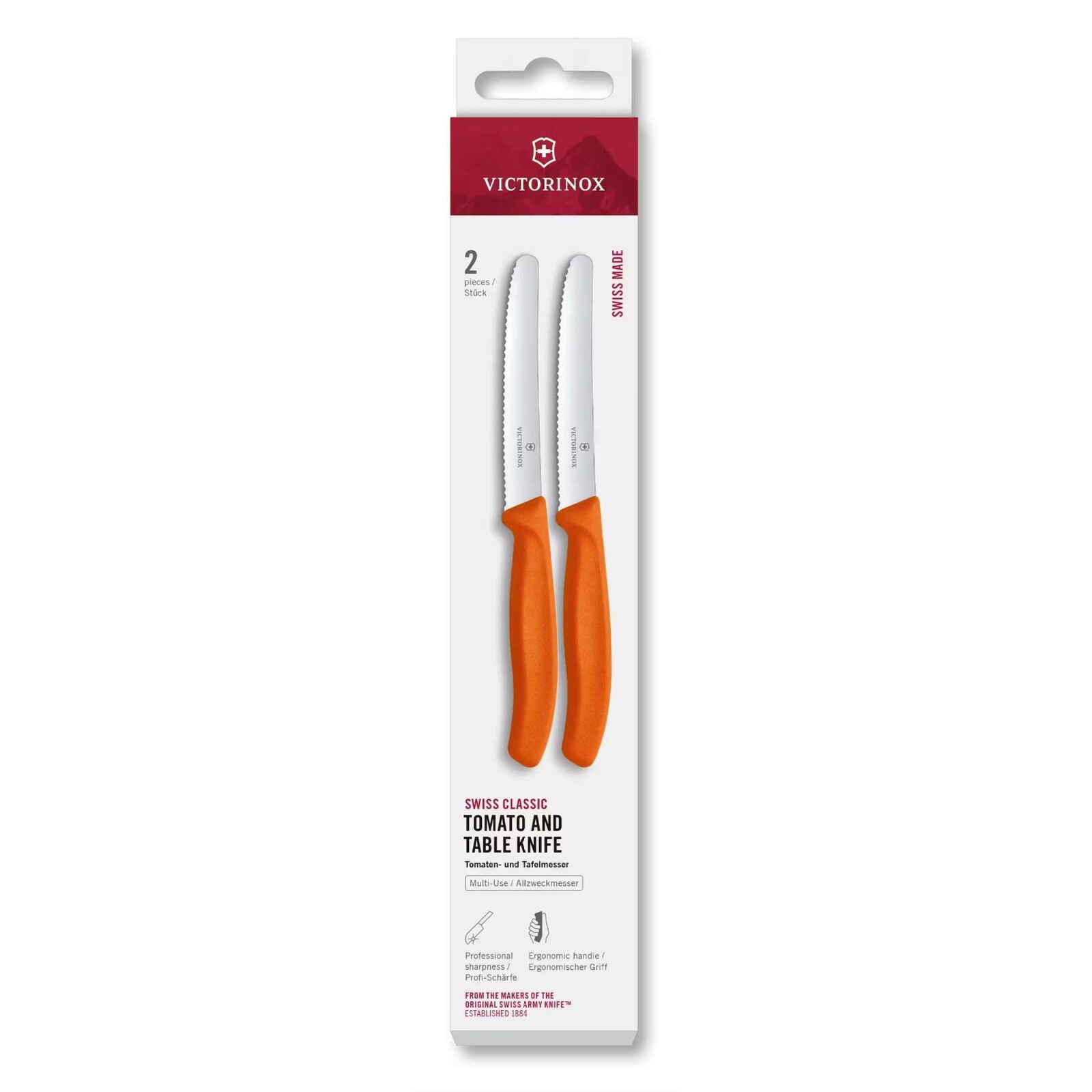 Sada nožov SWISS CLASSIC 11 cm, sada 2 ks, vúbkované, oranžová, plast, Victorinox