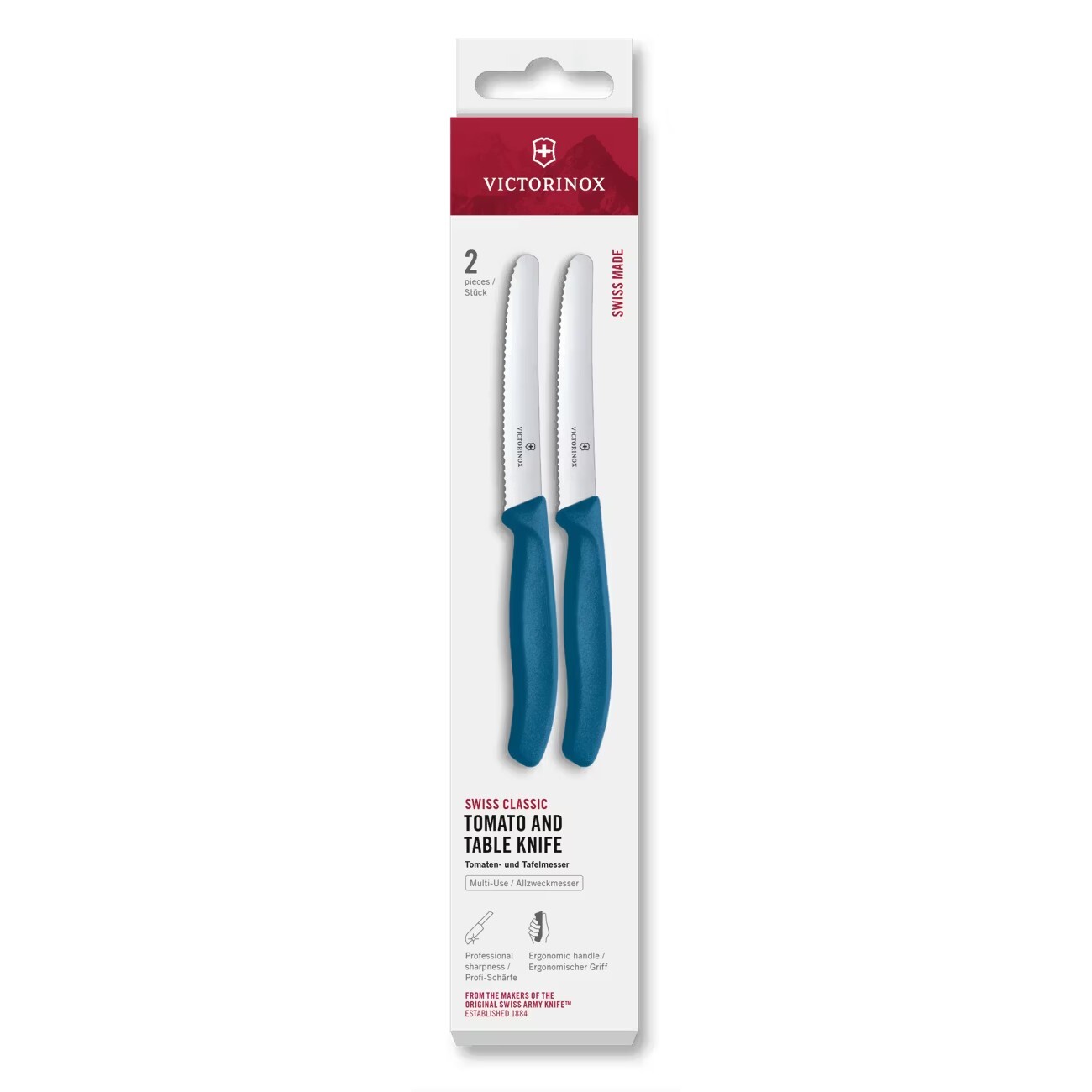 Sada nožov SWISS CLASSIC 11 cm, sada 2 ks, vrúbkované, modrá, plast, Victorinox