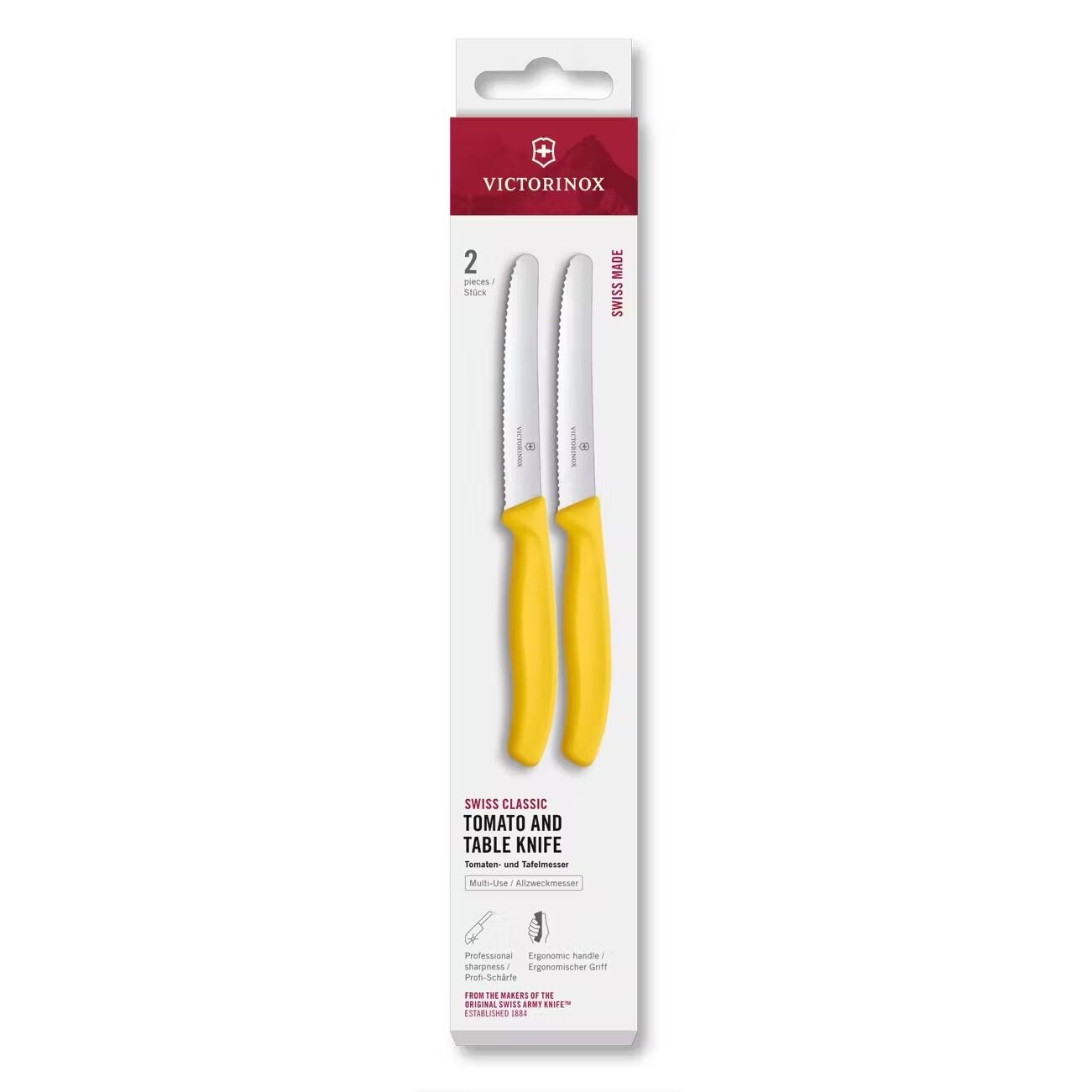 Sada nožov SWISS CLASSIC 11 cm, sada 2 ks, vrúbkované, žltá, plast, Victorinox