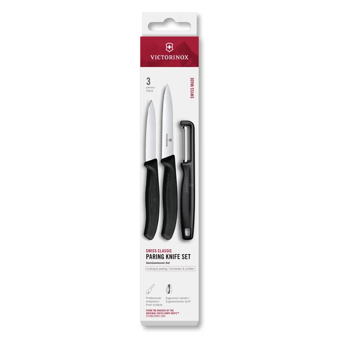 Sada noža a škrabky SWISS CLASSIC, sada 3 ks, čierna, plast, Victorinox