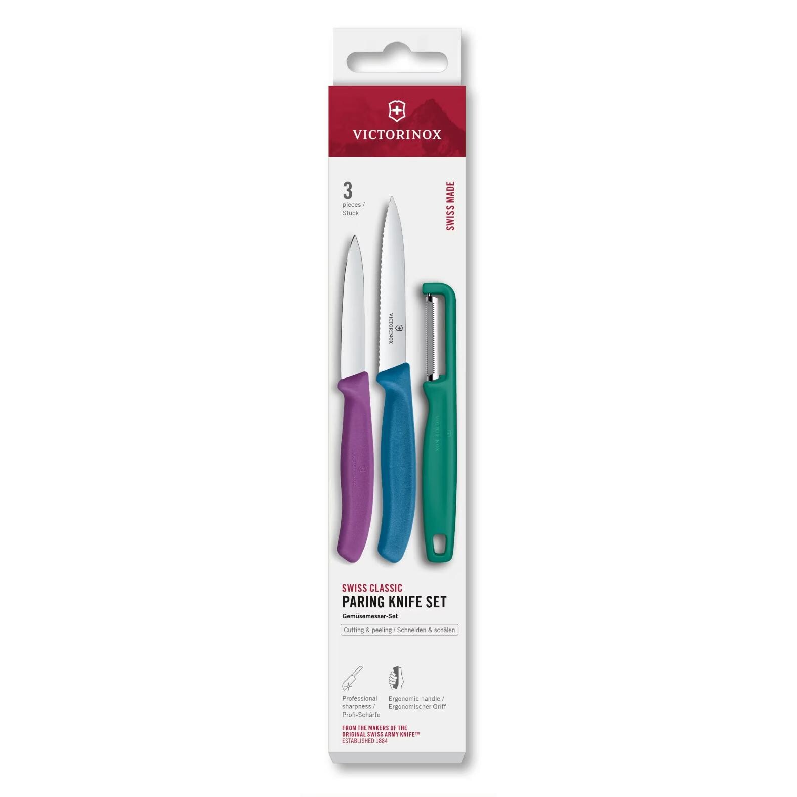 Sada noža a škrabky SWISS CLASSIC, sada 3 ks, viacfarebná, plast, Victorinox