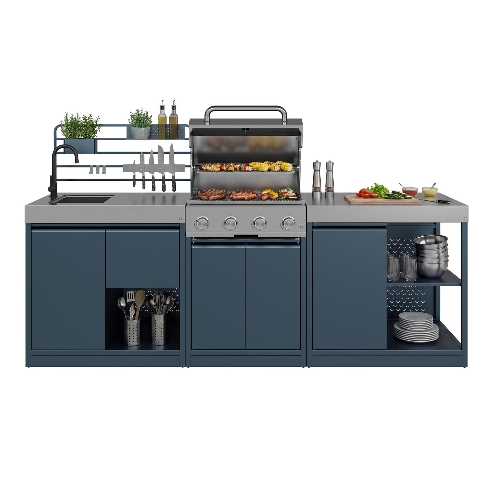 Klarstein WaldChef súprava vonkajšej kuchyne | 4 horáky | 50 mbar | 12 800 W | Vodeodolná | Nehrdzavejúca oceľ