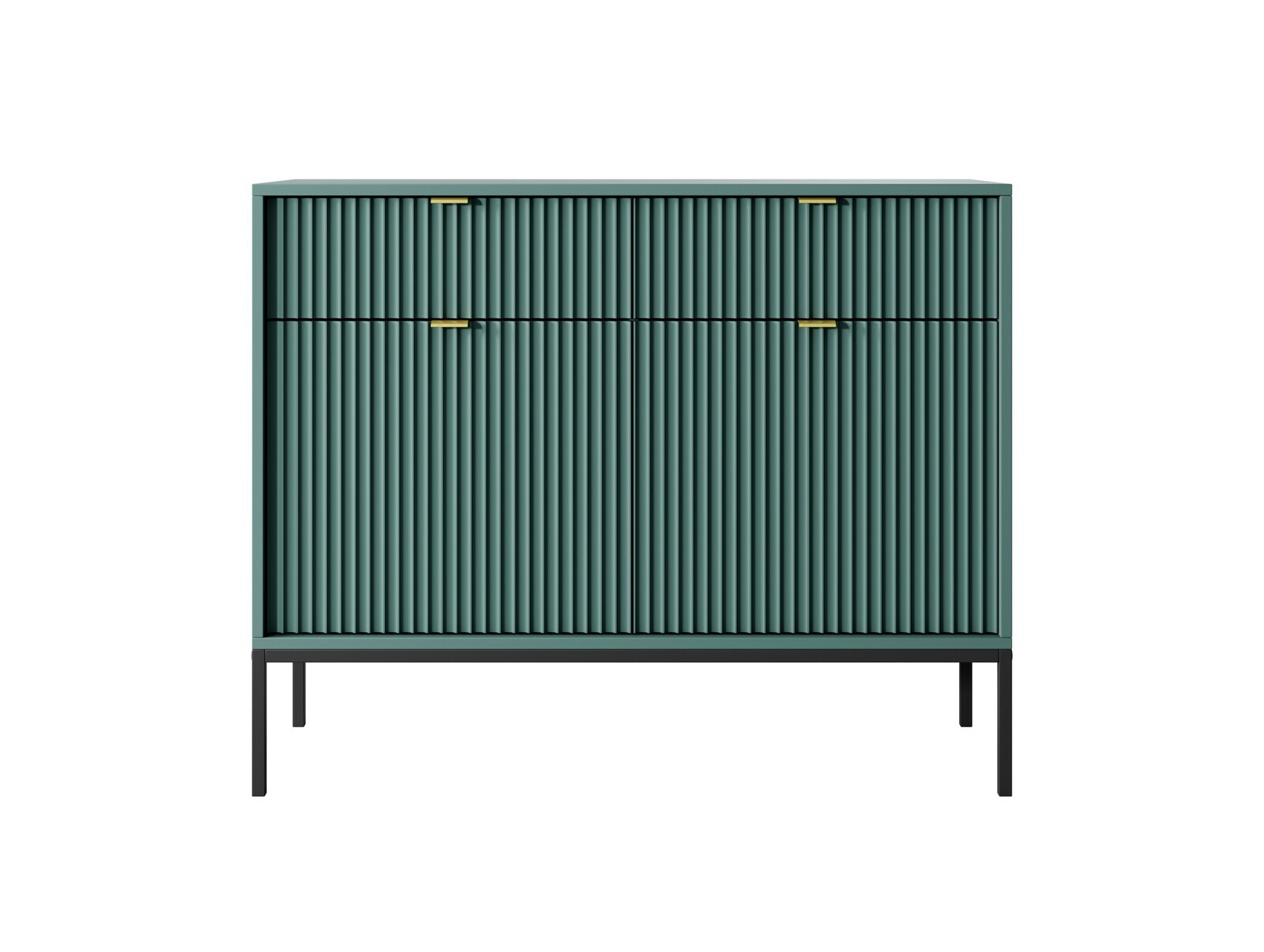 Komoda Nova 104 cm so zásuvkami zelená/zlaté úchytky a čierny rám