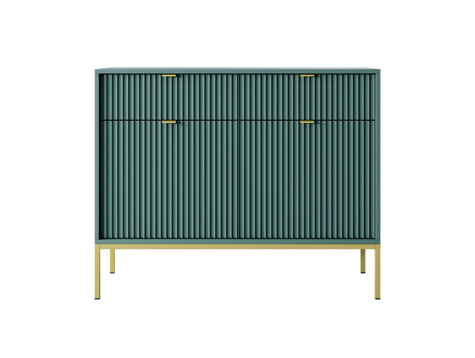 Komoda Nova 104 cm so zásuvkami zelená/zlaté úchytky a zlatý rám