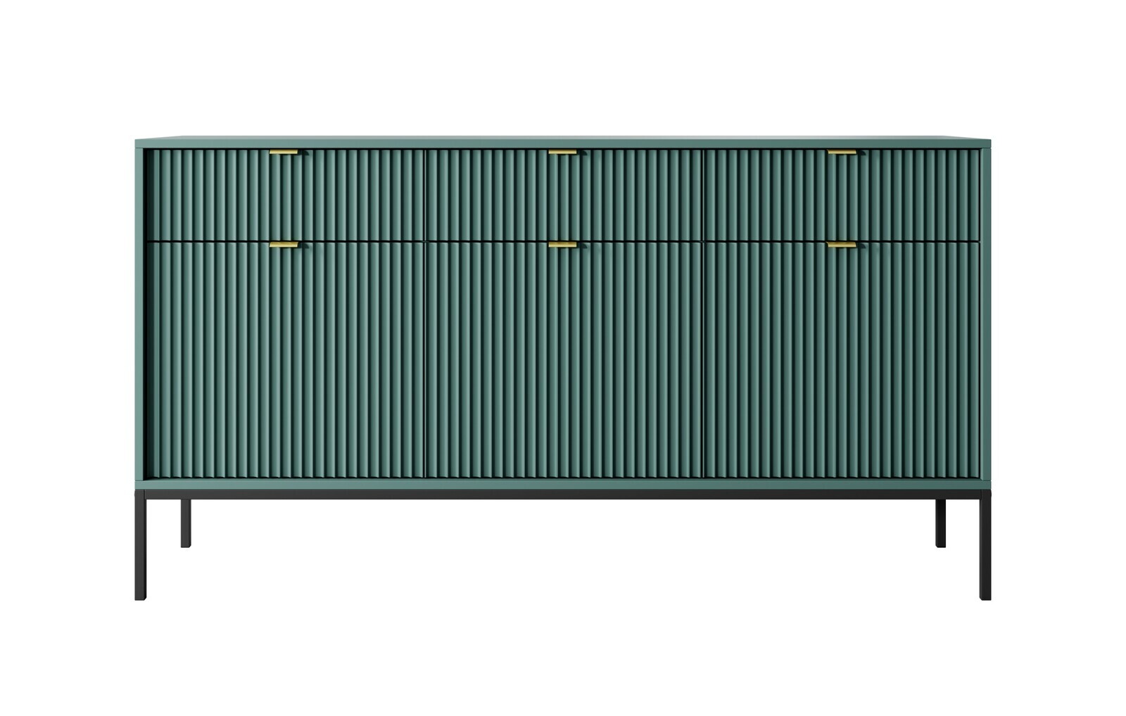 Komoda Nova 154 cm zelená/zlaté úchyty a čierny rám