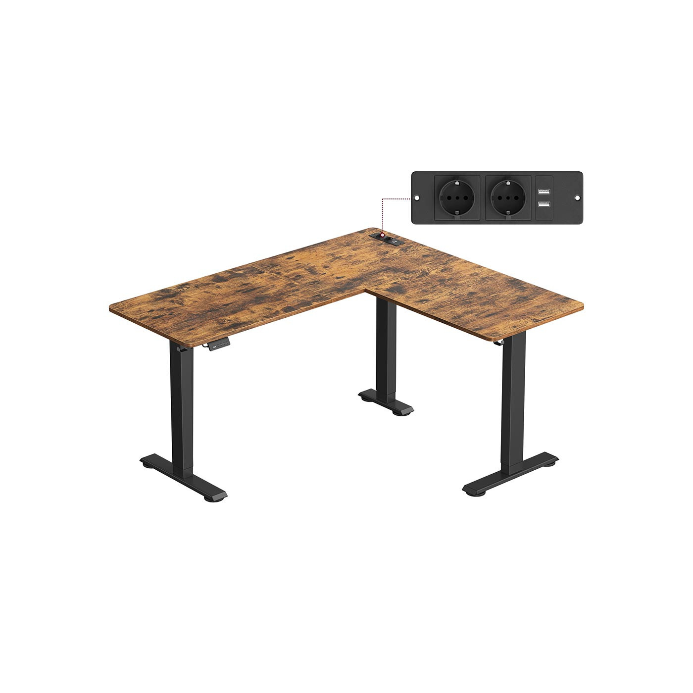 Rohový výškově nastavitelný pracovní stůl Vasagle Grey 160 cm hnědý/černý